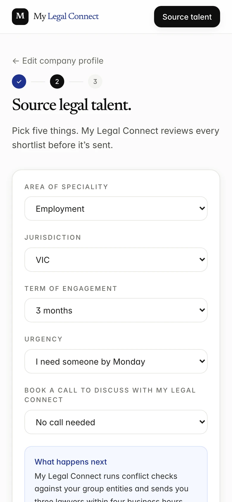 My Legal Connect: Talent brief