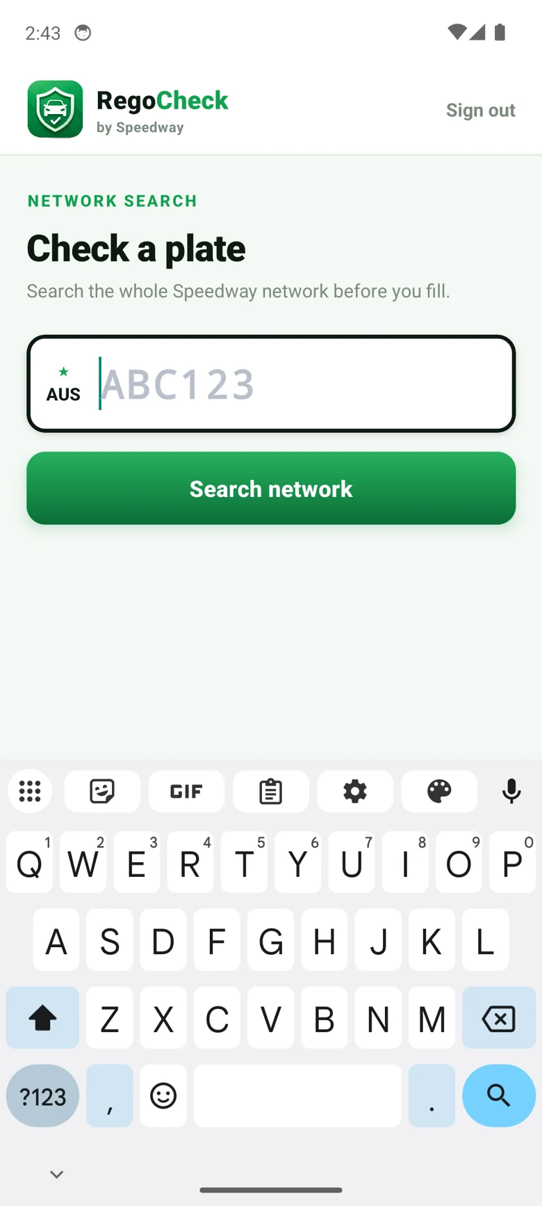 Rego Check: Plate search