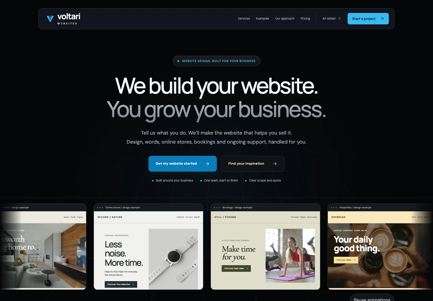 Voltari Websites actual website homepage snapshot