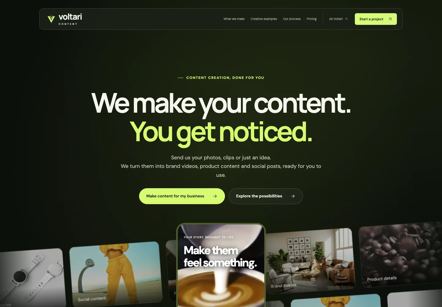 Voltari Content actual website homepage snapshot