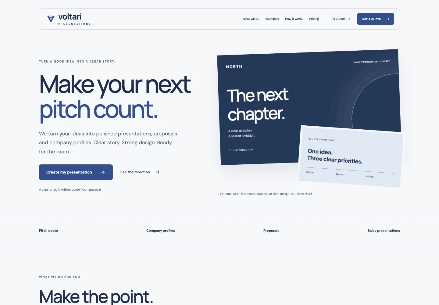 Voltari Presentations actual website homepage snapshot